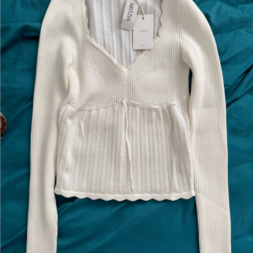 Aritzia Ivory Scalloped Knit Top